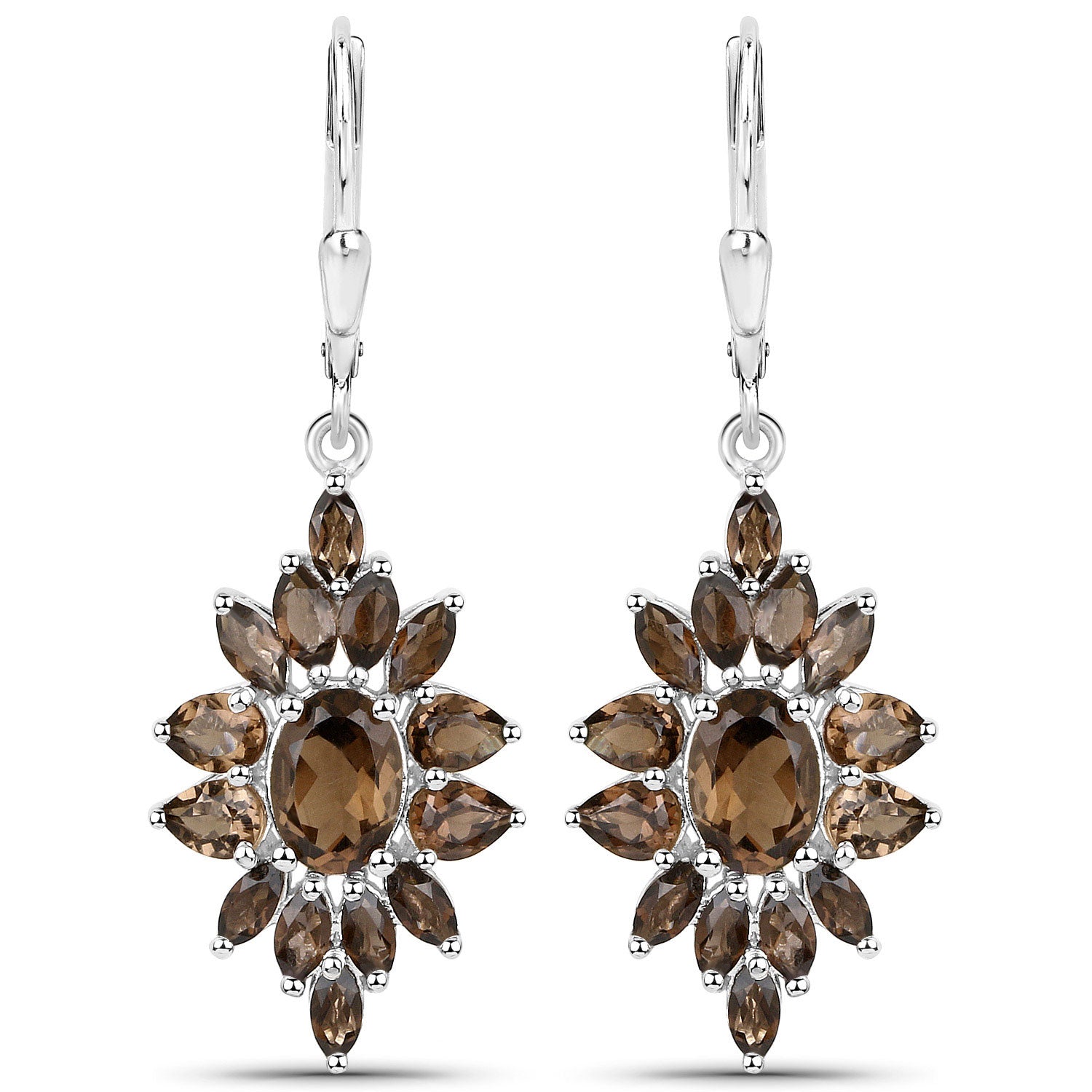 16.36 Carat Genuine Smoky Quartz .925 Sterling Silver 3 Piece Jewelry Set (Ring, Earrings, and Pendant w/ Chain)