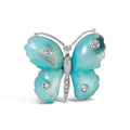 18K White Gold Blue Mother of Pearl and Diamond Accent Butterfly Pin Brooch (F-G Color, VS1-VS2 Clarity)