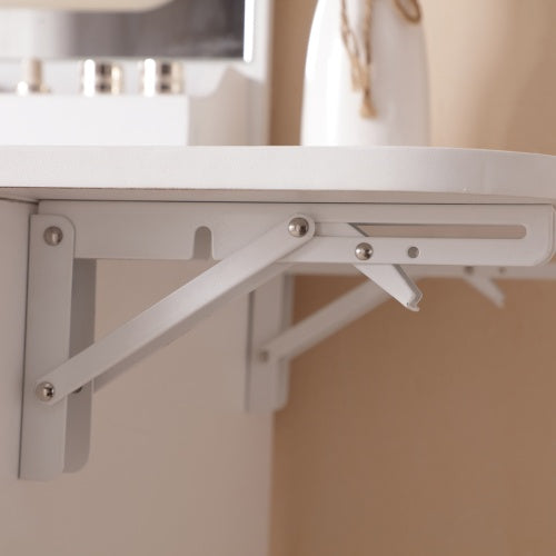 Schminktisch mit beleuchtetem Spiegel und Steckdose, Schminktisch mit Schubladen und großem Aufbewahrungsschrank für das Schlafzimmer, 3 Beleuchtungsmodi, einstellbare Helligkeit, Aufbewahrungshocker, Weiß