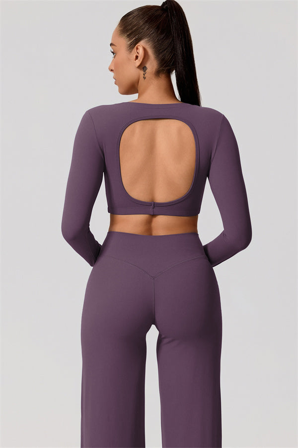 The Nestle Long Sleeve Crop Top Straight Leg Pants 2-Piece Set