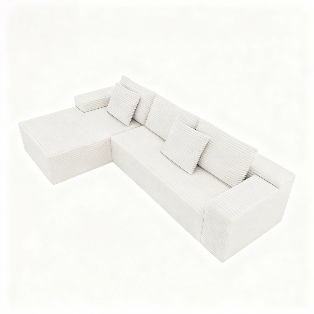 104.3*68.9"Modular sectional sofa seat,Upholstered compressed couch for living room,Bedroom,Apartment,No assembly required,2PC free combination,Plush corduroy fabric,WHITE