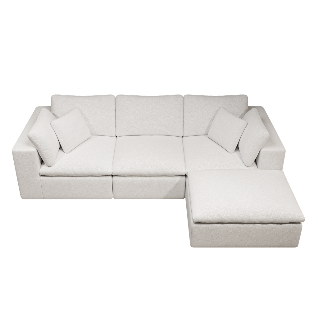 108.3*68.9"Modular sectional sofa seat,Upholstered compressed couch for living room,Bedroom,Apartment,No assembly required,4PC free combination,Plush corduroy fabric,WHITE