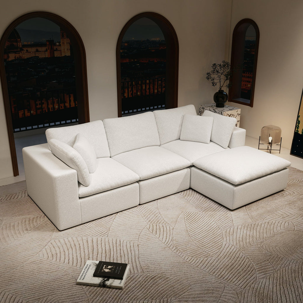 108.3*68.9"Modular sectional sofa seat,Upholstered compressed couch for living room,Bedroom,Apartment,No assembly required,4PC free combination,Plush corduroy fabric,WHITE