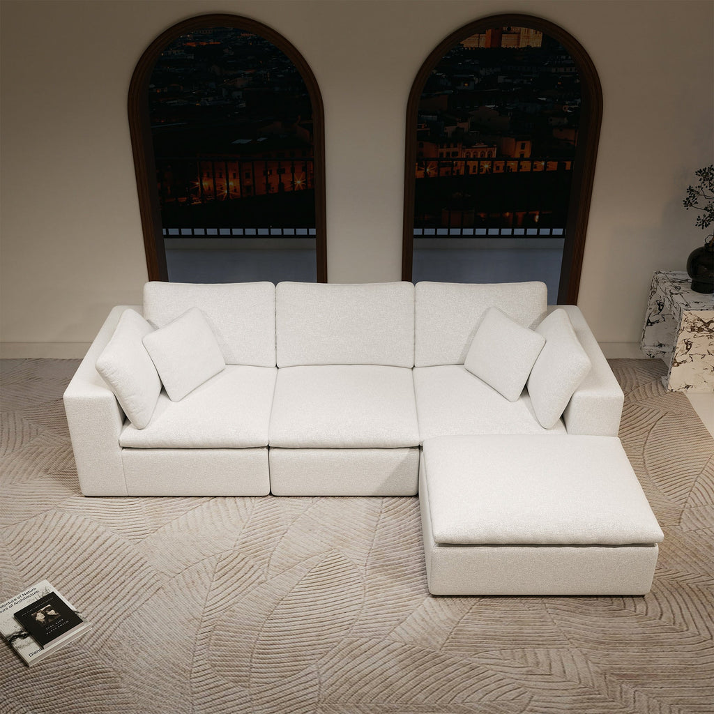 108.3*68.9"Modular sectional sofa seat,Upholstered compressed couch for living room,Bedroom,Apartment,No assembly required,4PC free combination,Plush corduroy fabric,WHITE