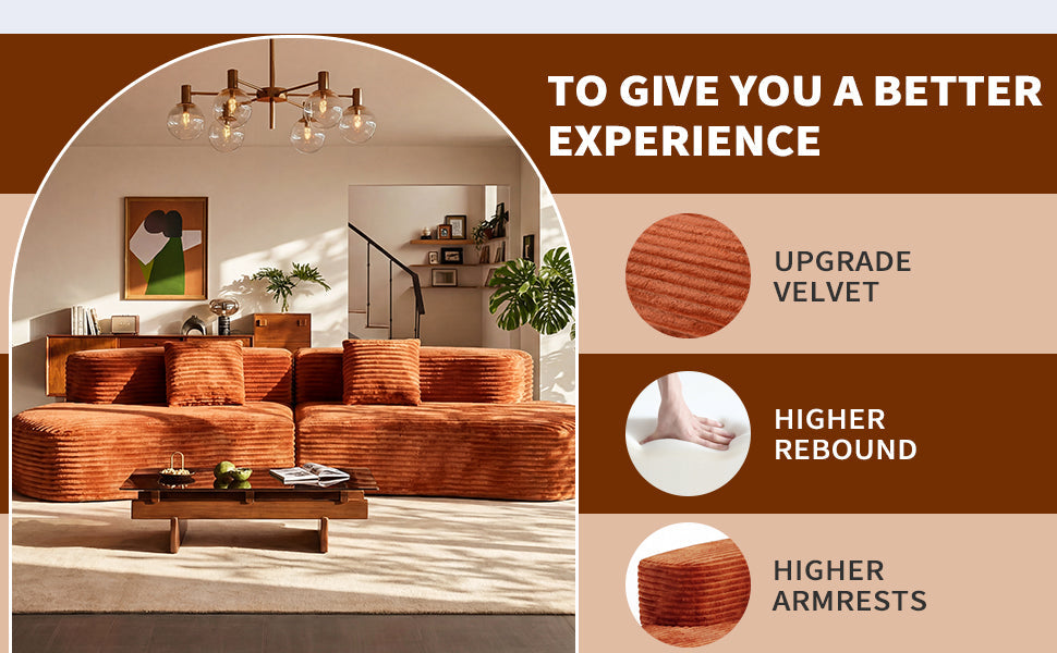 108.6-inch curved combination sofa with a modern cloud pattern design, made without a frame using compression technology, comes with two pillows and is ideal for living rooms or offices.