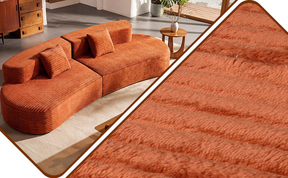 108.6-inch curved combination sofa with a modern cloud pattern design, made without a frame using compression technology, comes with two pillows and is ideal for living rooms or offices.