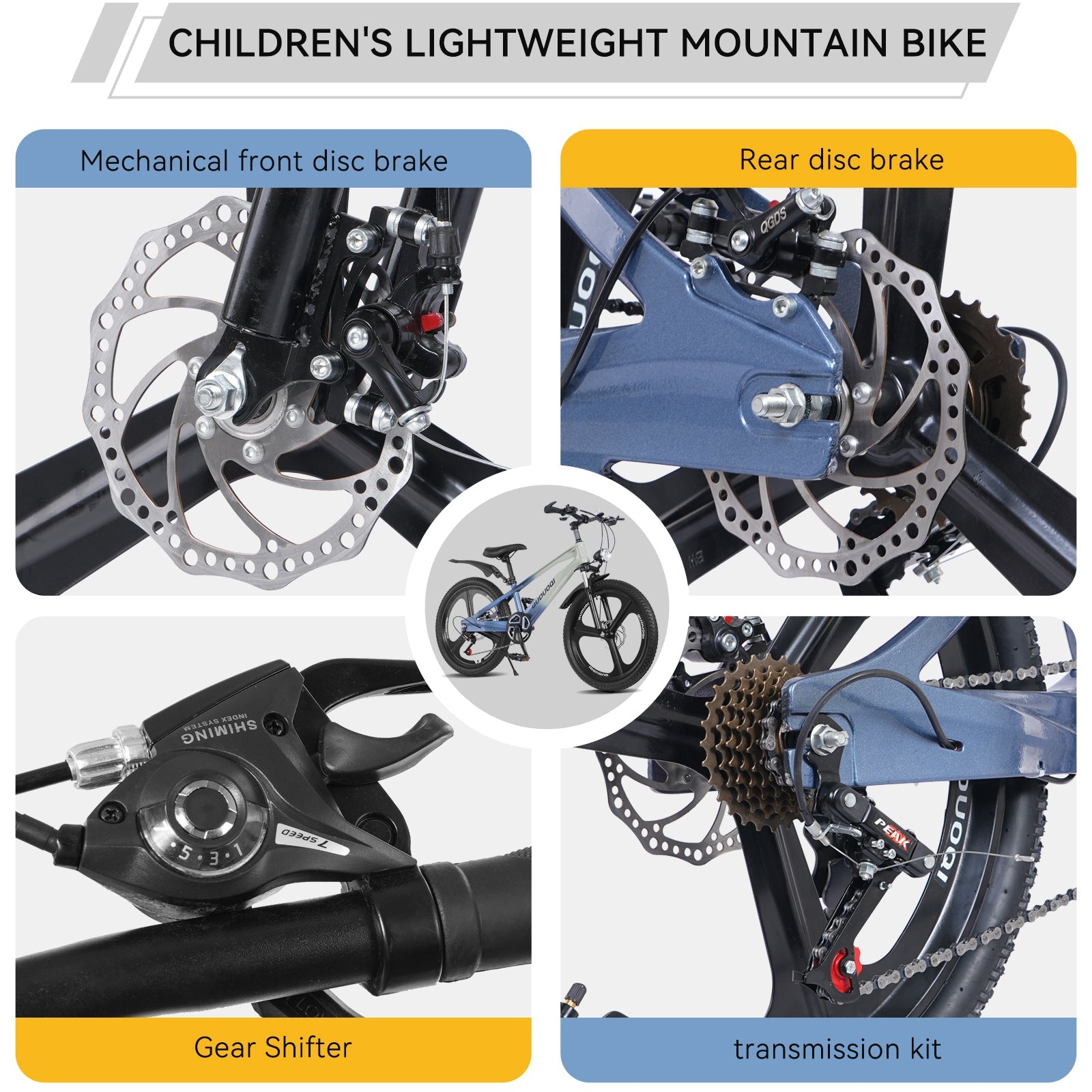 FKZNPJ 20 Inch Kids Mountain Bike, 7-Speed Youth Bicycle with Magnesium Alloy Frame & One-Piece Wheels, Lightweight Kids Bike for Boys and Girls Ages 8–12