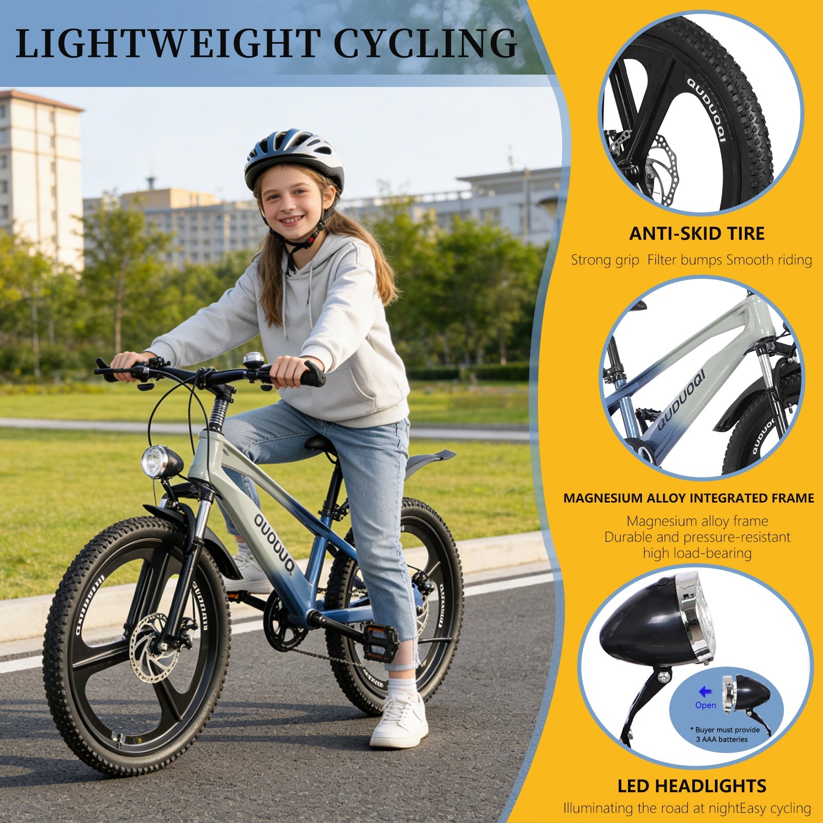 FKZNPJ 20 Inch Kids Mountain Bike, 7-Speed Youth Bicycle with Magnesium Alloy Frame & One-Piece Wheels, Lightweight Kids Bike for Boys and Girls Ages 8–12