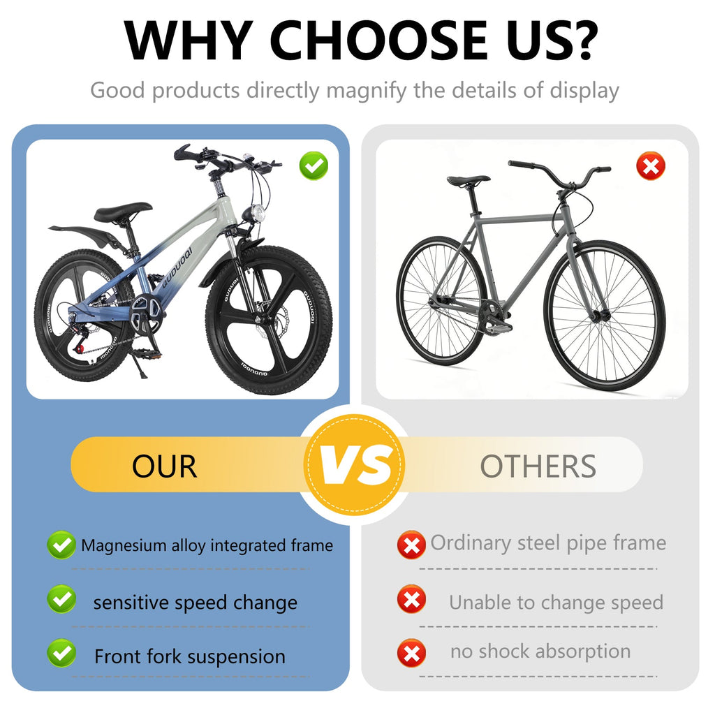FKZNPJ 20 Inch Kids Mountain Bike, 7-Speed Youth Bicycle with Magnesium Alloy Frame & One-Piece Wheels, Lightweight Kids Bike for Boys and Girls Ages 8–12