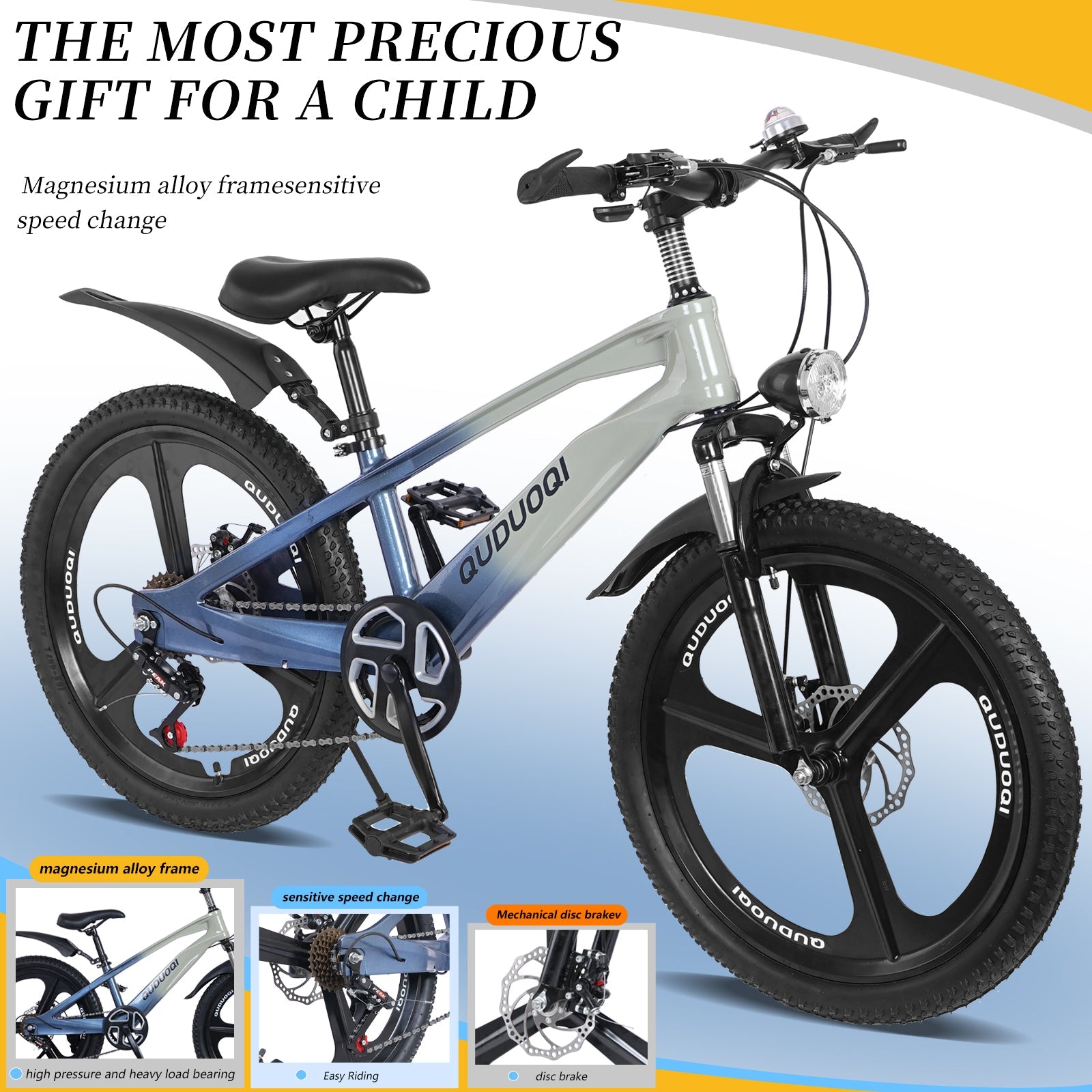 FKZNPJ 20 Inch Kids Mountain Bike, 7-Speed Youth Bicycle with Magnesium Alloy Frame & One-Piece Wheels, Lightweight Kids Bike for Boys and Girls Ages 8–12