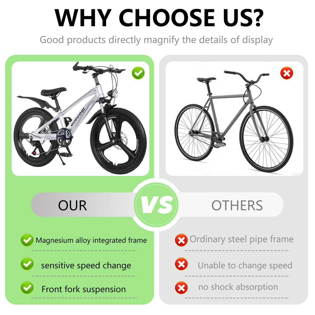 FKZNPJ 20 Inch Kids Mountain Bike, 7-Speed Youth Bicycle with Magnesium Alloy Frame & One-Piece Wheels, Lightweight Kids Bike for Boys and Girls Ages 8–12