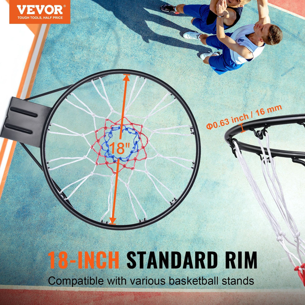 Basketball Rim, Wall Door Mounted Basketball Hoop, Heavy Duty Q235 Basketball Flex Rim Goal Replacement with Net and Double Spring, Standard 18" Indoor Outdoor Hanging Hoop for Kids Adults