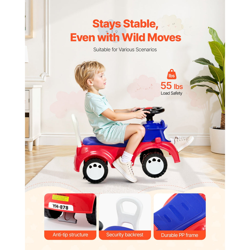 Ride On Toddler Push Car, Push Car for Toddler 19 to 36 Months, Kids Ride On Toy with Music & Under-seat Storage, 55 lbs Load Capacity, Foot-to-Floor Walker for Toddlers Boys Girls, Red