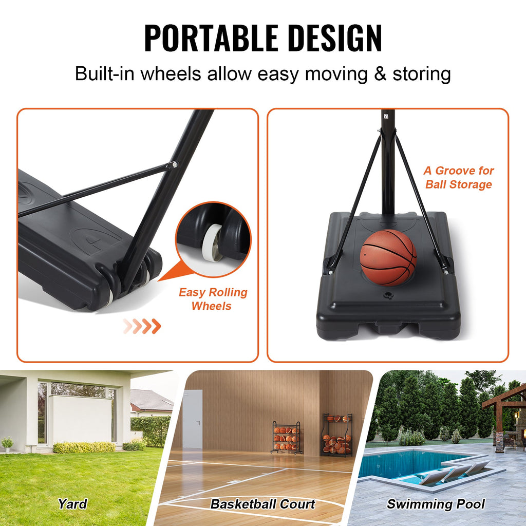Basketball Hoop, 4-10 ft Adjustable Height Portable Backboard System, 44 inch Basketball Hoop & Goal, Kids & Adults Basketball Set with Wheels, Stand, and Fillable Base, for Outdoor/Indoor