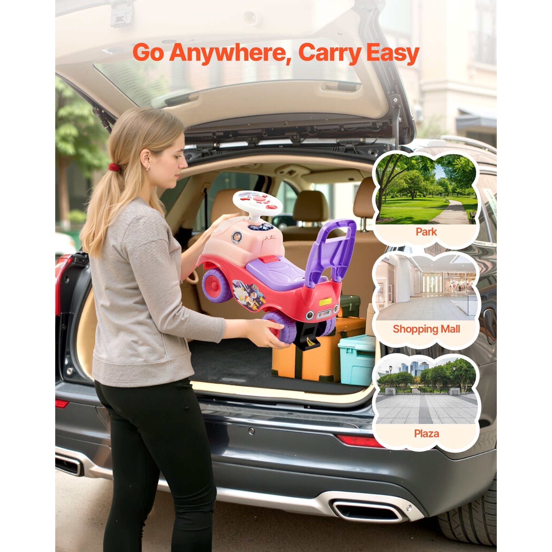 Ride On Toddler Push Car, Push Car for Toddler 19 to 36 Months, Kids Ride On Toy with Horn & Music, 48.5 lbs Load Capacity, Under-seat Storage, Foot-to-Floor Walker for Toddlers Boys Girls, Pink