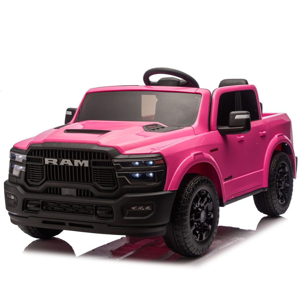 24V 160W Officially Licensed Dodge RAM 2500 Design 2-seater Kids Ride On Truck,W/ Remote Control,W/2WD&4-Wheel Suspension,Storage Space&High Door Design,Built-in Music&Bluetooth,USB/MP3 Port for 3-6