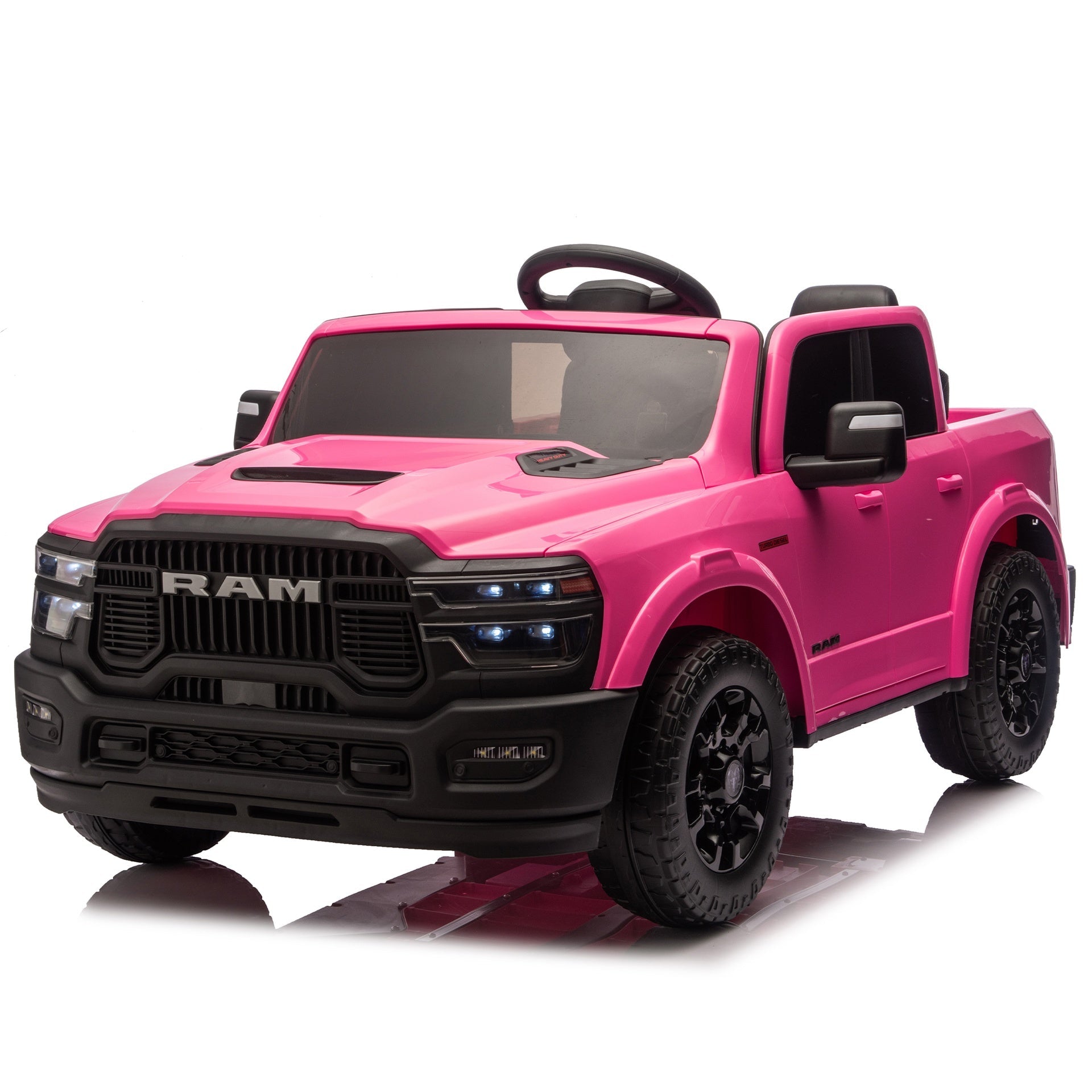 24V 160W Officially Licensed Dodge RAM 2500 Design 2-seater Kids Ride On Truck,W/ Remote Control,W/2WD&4-Wheel Suspension,Storage Space&High Door Design,Built-in Music&Bluetooth,USB/MP3 Port for 3-6