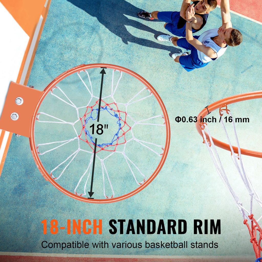 Basketball Rim, Wall Door Mounted Basketball Hoop, Heavy Duty Q235 Basketball Flex Rim Goal Replacement with Net, Standard 18" Indoor and Outdoor Hanging Basketball Hoop for Kids Adults