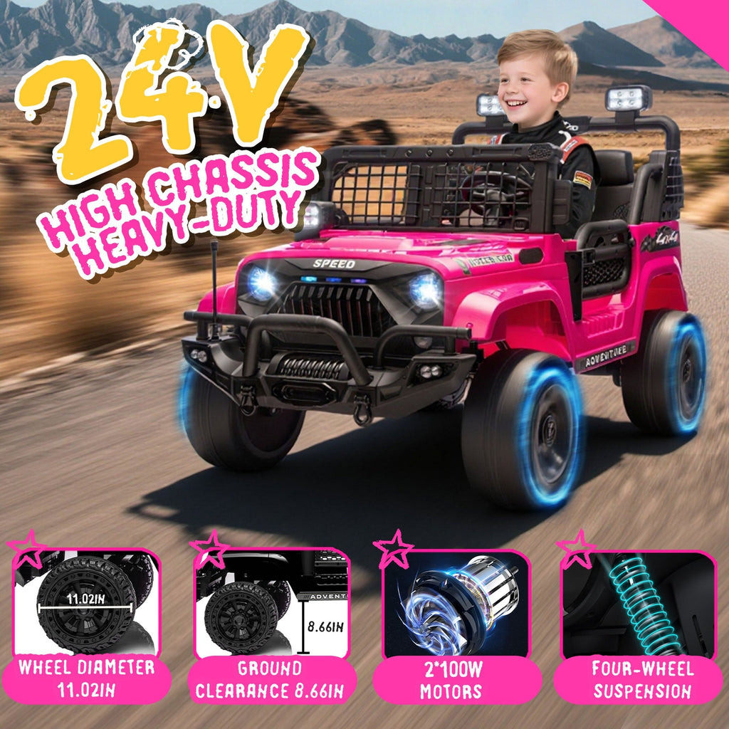 24V 100W*2 Two-seater Kids Ride On Car w/ RC - 3 Speed Adjustable,LED Headlights,4-Wheel Shock Absorption,USB/MP3 Charging & Battery Indicator,Bluetooth & music - Electric Toy Car for kids 3-8