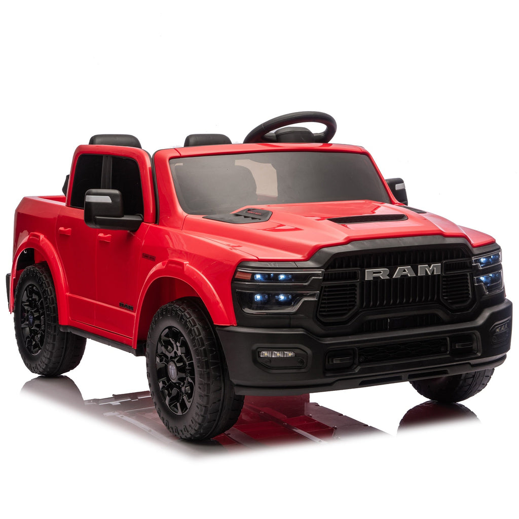 24V 160W Officially Licensed Dodge RAM 2500 Design 2-seater  Kids Ride On Truck,W/ Remote Control,W/2WD&4-Wheel Suspension,Storage Space&High Door Design,Built-in Music&Bluetooth,USB/MP3 Port for 3-6