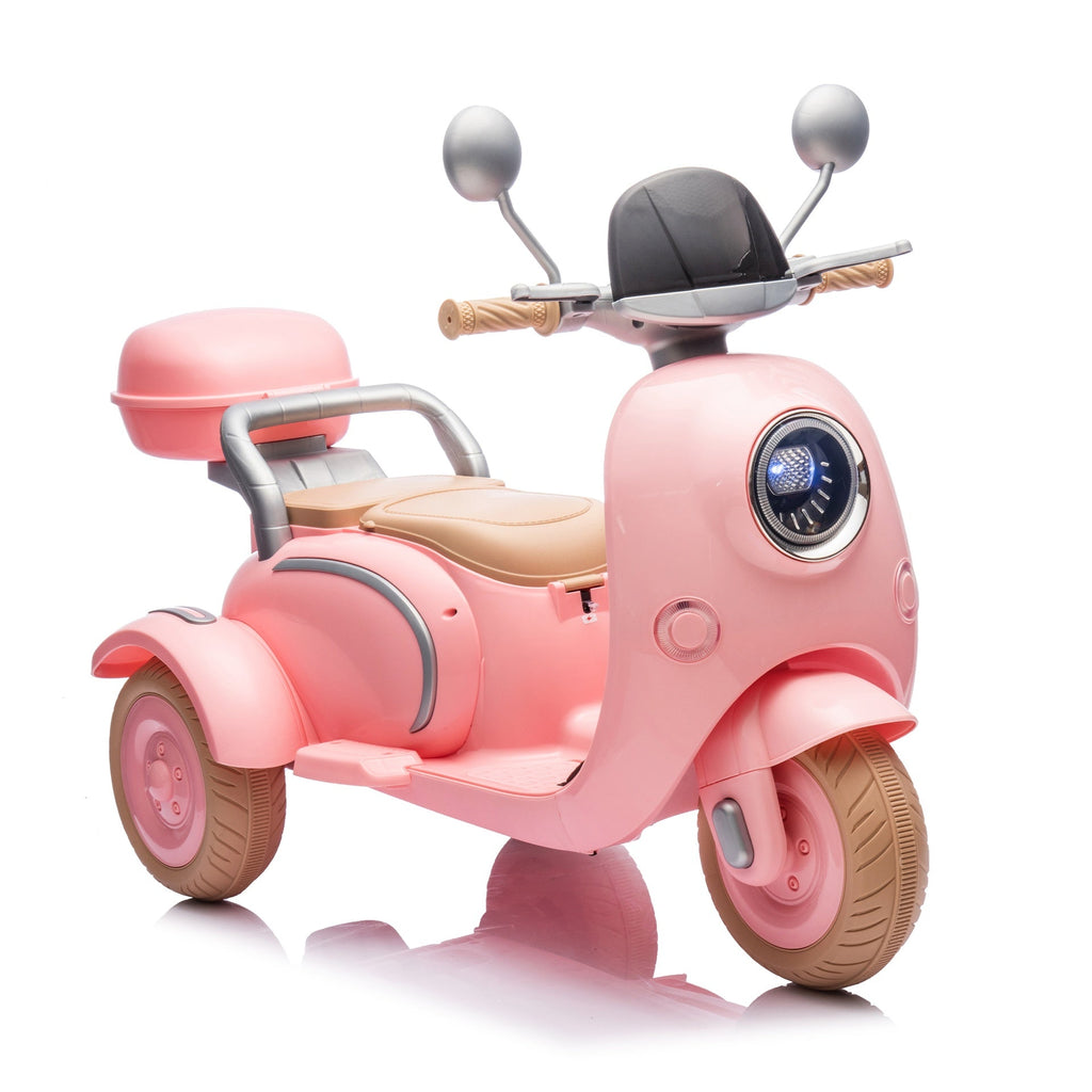 12V Two motors Kids Ride On Level Up Two-seater  Electric Motorcycle,Three-wheel Toy w/Music,Bluetooth,USB,Backseat flip adult seat,Portable Storage Hooks&Oversized  Trunk,LED Headlight  For Kids 3-6.