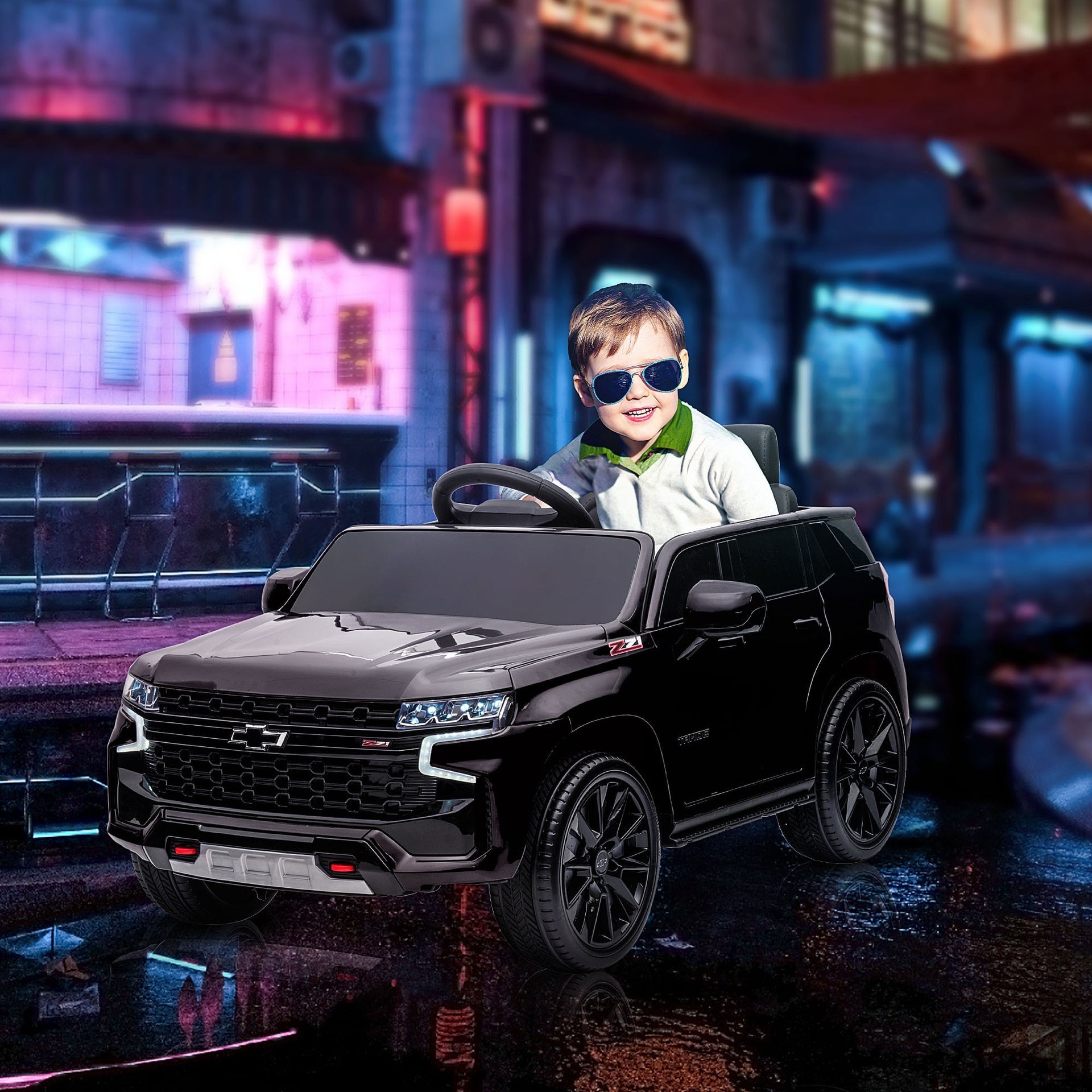 Aosom Chevrolet TAHOE Licensed Kids Ride on Car, 12V Battery Powered Kids Electric Car with Remote Control, Music, Lights, Horn, Suspension for 3-6 Years Old, Black