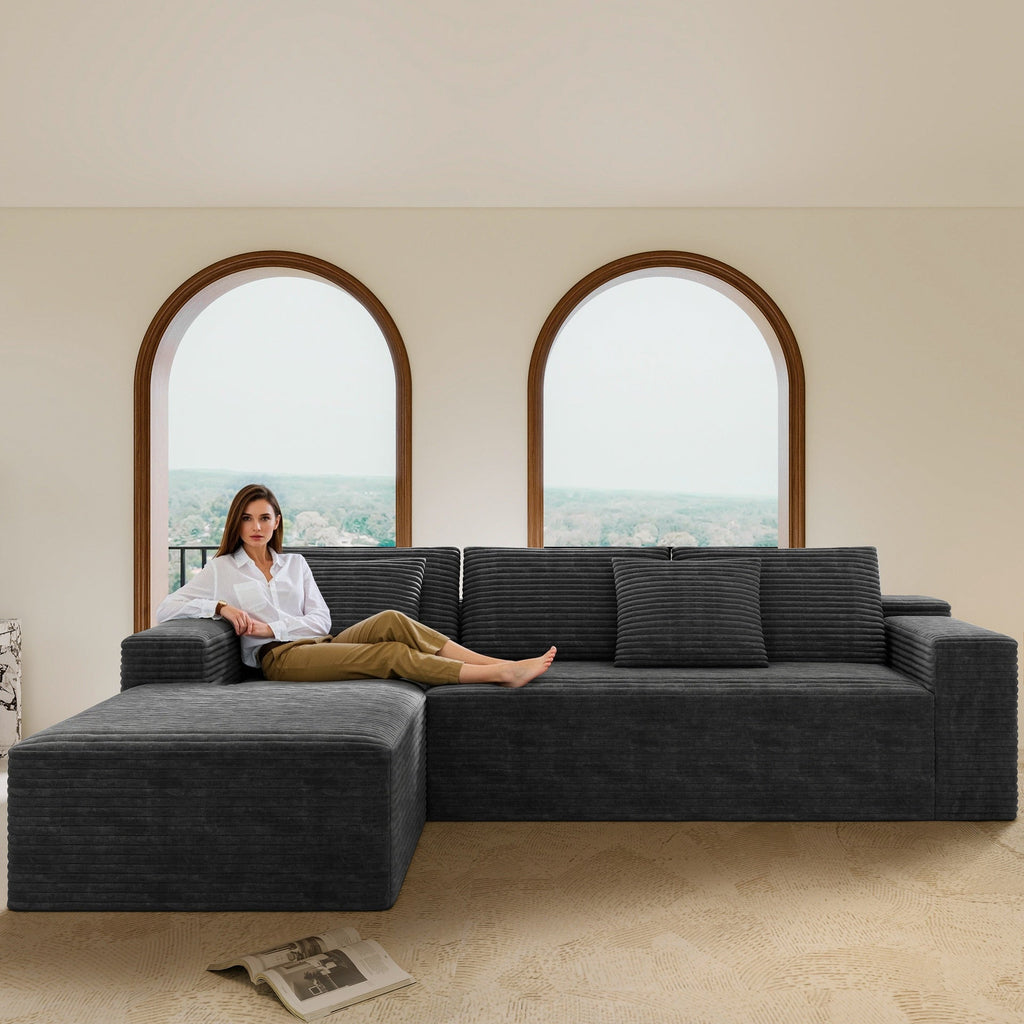 104.3*68.9"Modular sectional sofa seat,Upholstered compressed couch for living room,Bedroom,Apartment,No assembly required,2PC free combination,Plush corduroy fabric,GREY