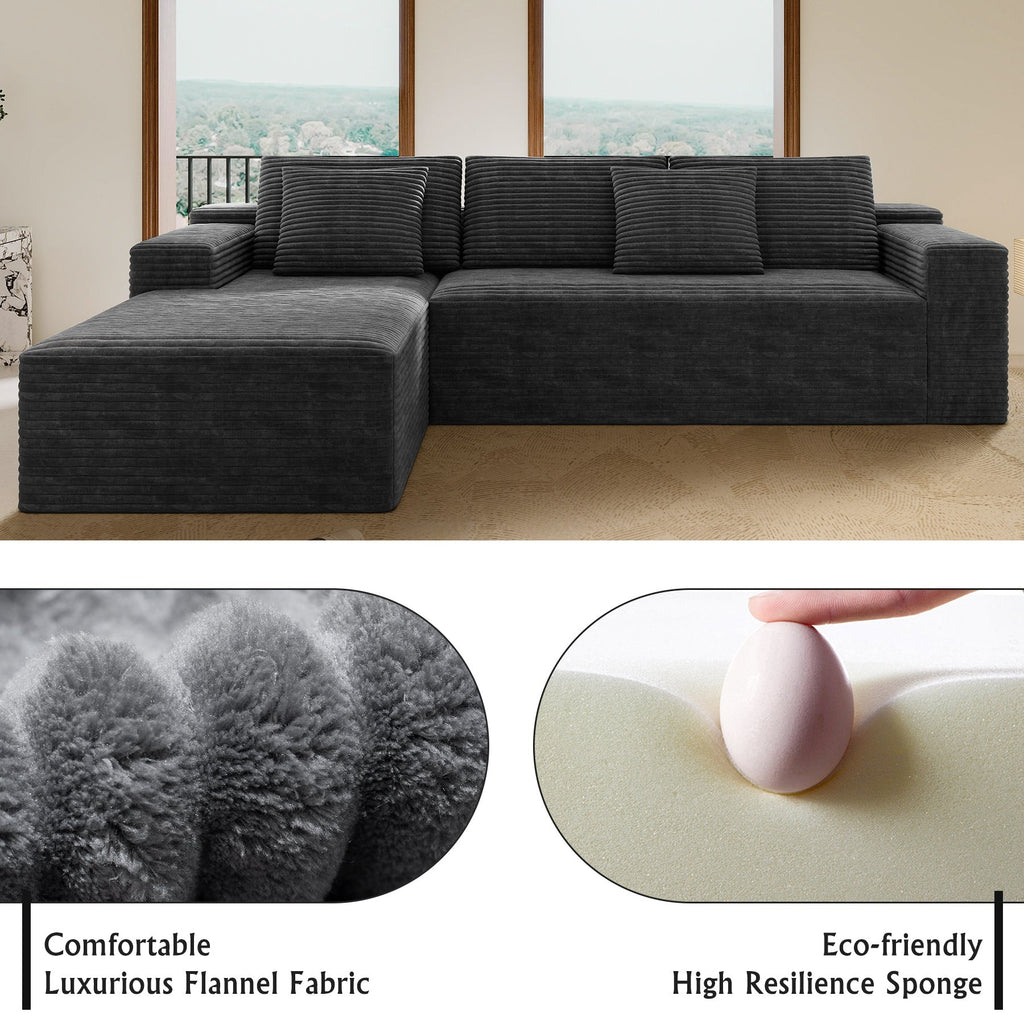 104.3*68.9"Modular sectional sofa seat,Upholstered compressed couch for living room,Bedroom,Apartment,No assembly required,2PC free combination,Plush corduroy fabric,GREY