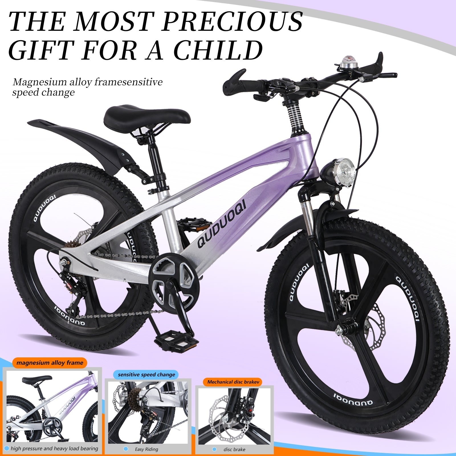 FKZNPJ 20 Inch Kids Mountain Bike, 7-Speed Youth Bicycle with Magnesium Alloy Frame & One-Piece Wheels, Lightweight Kids Bike for Boys and Girls Ages 8–12
