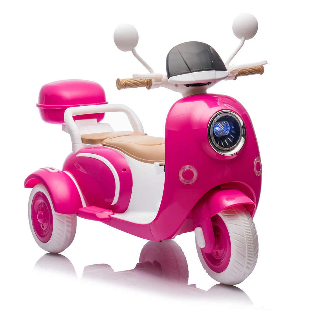 12V Two motors Kids Ride On Level Up Two-seater  Electric Motorcycle,Three-wheel Toy w/Music,Bluetooth,USB,Backseat flip adult seat,Portable Storage Hooks&Oversized  Trunk,LED Headlight  For Kids 3-6.