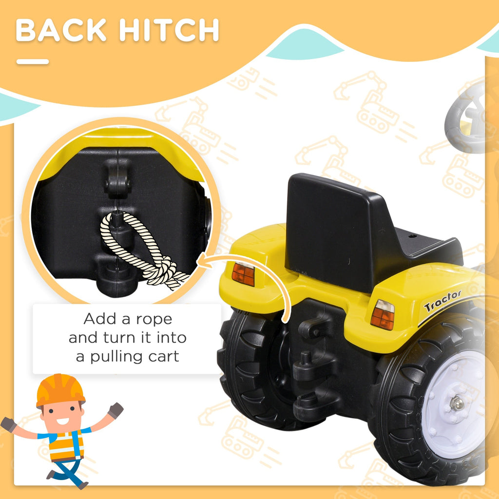 Aosom Kids Manual Pedal Ride-On Excavator with Front Loader Digger, Ride-On Tractor for 3 Year Old, Yellow