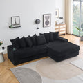 111.4 " Black corduroy sofa, armrest with cup holder and storage function, recliner can be changed left and right, suitable for living room bedroom lounge area