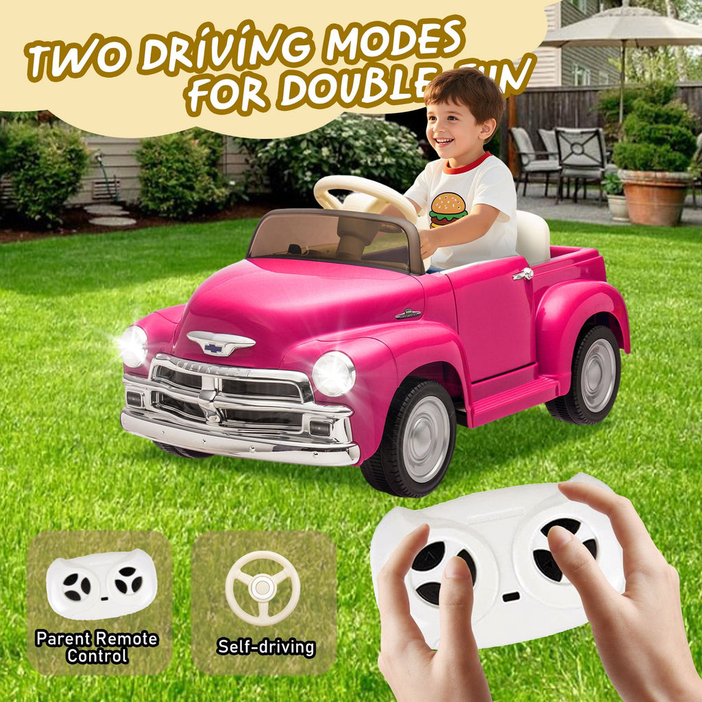12V Kids Ride On truck car w/parents control, Licensed Chevrolet 3100 pickup,electric car for kid,Vintage modeling,3 speeds,LED Lights,Bluetooth,USB,High-power up to 4.35 km/h,age 3+