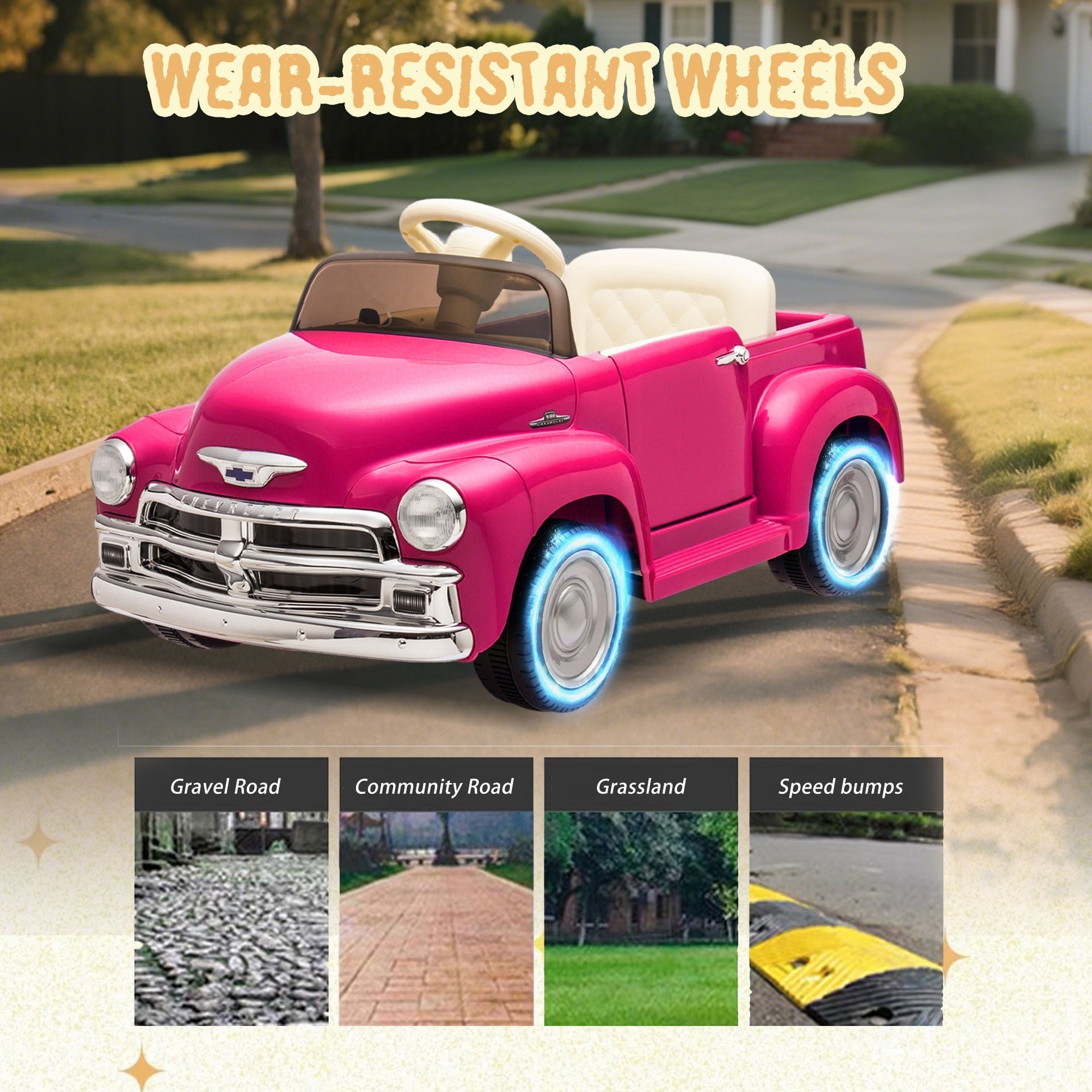 12V Kids Ride On truck car w/parents control, Licensed Chevrolet 3100 pickup,electric car for kid,Vintage modeling,3 speeds,LED Lights,Bluetooth,USB,High-power up to 4.35 km/h,age 3+