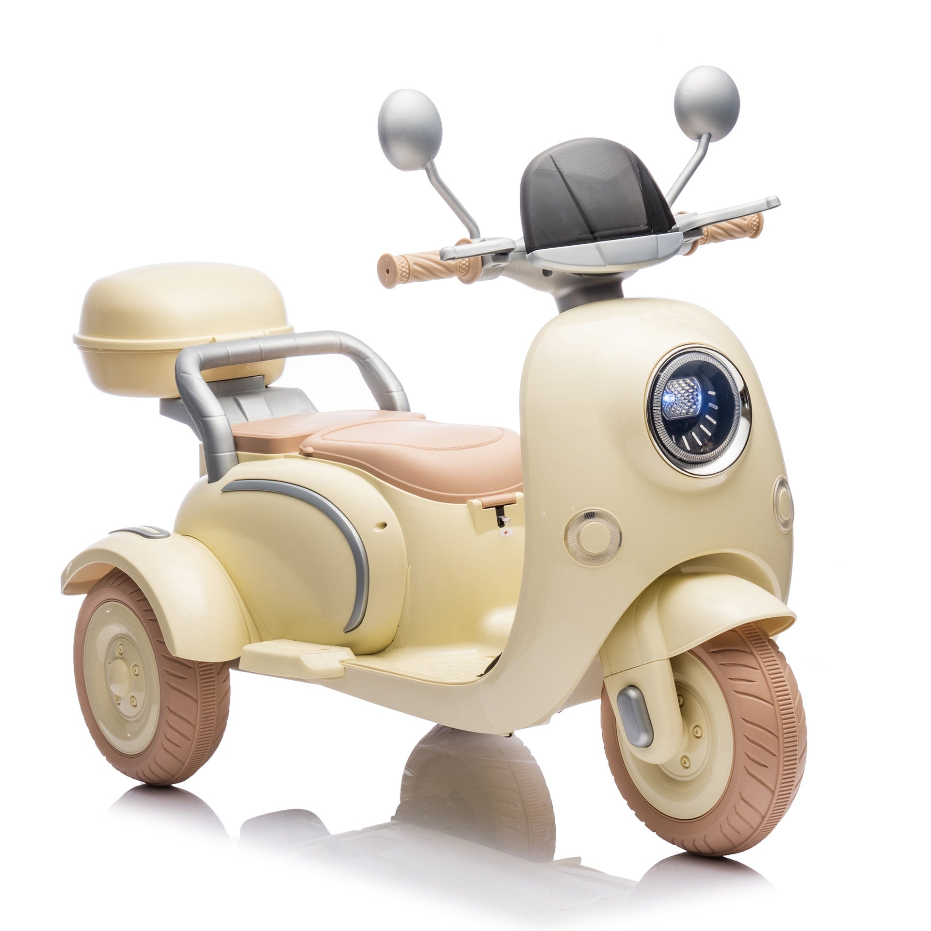 12V Two motors Kids Ride On Level Up Two-seater  Electric Motorcycle,Three-wheel Toy w/Music,Bluetooth,USB,Backseat flip adult seat,Portable Storage Hooks&Oversized  Trunk,LED Headlight  For Kids 3-6.