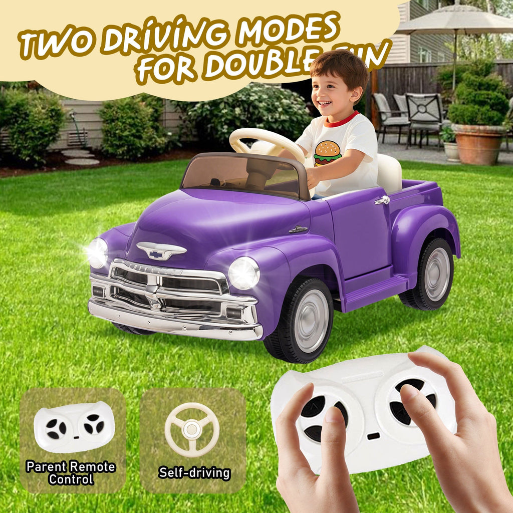 12V Kids Ride On truck car w/parents control, Licensed Chevrolet 3100 pickup,electric car for kid,Vintage modeling,3 speeds,LED Lights,Bluetooth,USB,High-power up to 3.11 MPH,age 3+