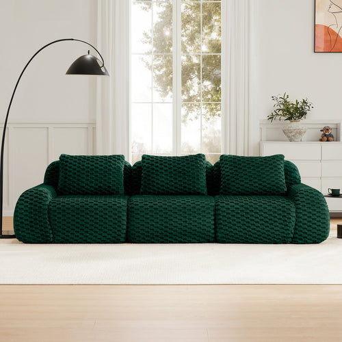 114" Modern Modular Sectional Sofa for Living Room,Flannelette Fabric,Oversized 3-Seater Couch,,Deep Seat,Deep Seat,Boneless sofa,Buckle connection,Anti-slip Design,No Assembly,Green
