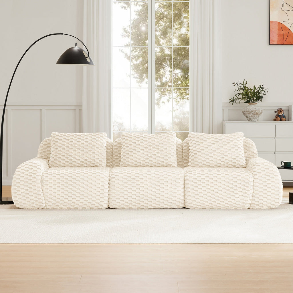 114" Modern Modular Sectional Sofa for Living Room,Flannelette Fabric,Oversized 3-Seater Couch,boneless sofa,Deep Seat,Buckle connection,Anti-slip Design,No Assembly,Cream