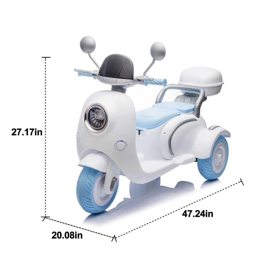 12V Two motors Kids Ride On Level Up Two-seater  Electric Motorcycle,Three-wheel Toy w/Music,Bluetooth,USB,Backseat flip adult seat,Portable Storage Hooks&Oversized  Trunk,LED Headlight  For Kids 3-6.