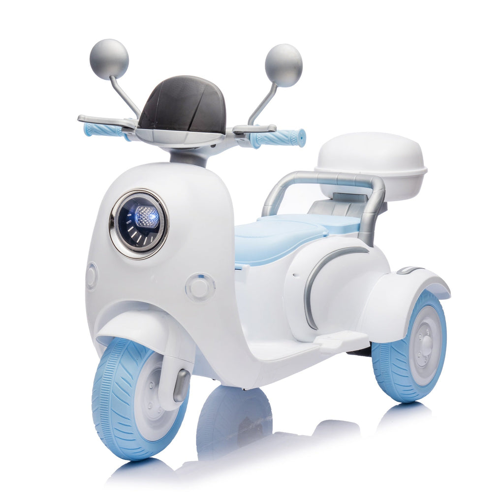 12V Two motors Kids Ride On Level Up Two-seater  Electric Motorcycle,Three-wheel Toy w/Music,Bluetooth,USB,Backseat flip adult seat,Portable Storage Hooks&Oversized  Trunk,LED Headlight  For Kids 3-6.
