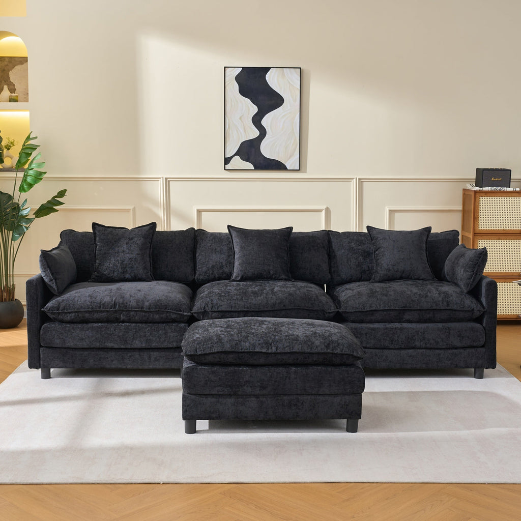 108" L Shaped Modern Sofa Modular Sectional Cloud Couch with Ottoman, 4-Seat Chenille Deep Seat Sofa with Pillow for Living Room, Bedroom and Apartment