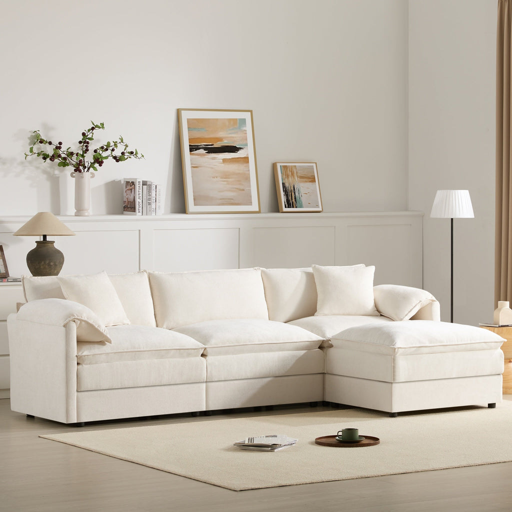 103" Chenille Modular Sectional Sofa with Deep and Wide Seat,L Shaped Cloud Couch Set with Double Cushions,4 Seat Sofa with Movable Ottoman,Oversized Indoor Furniture for Living Room&Apartment