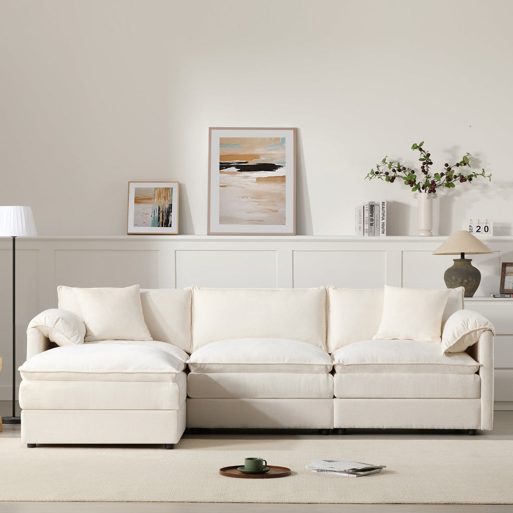 103" Chenille Modular Sectional Sofa with Deep and Wide Seat,L Shaped Cloud Couch Set with Double Cushions,4 Seat Sofa with Movable Ottoman,Oversized Indoor Furniture for Living Room&Apartment