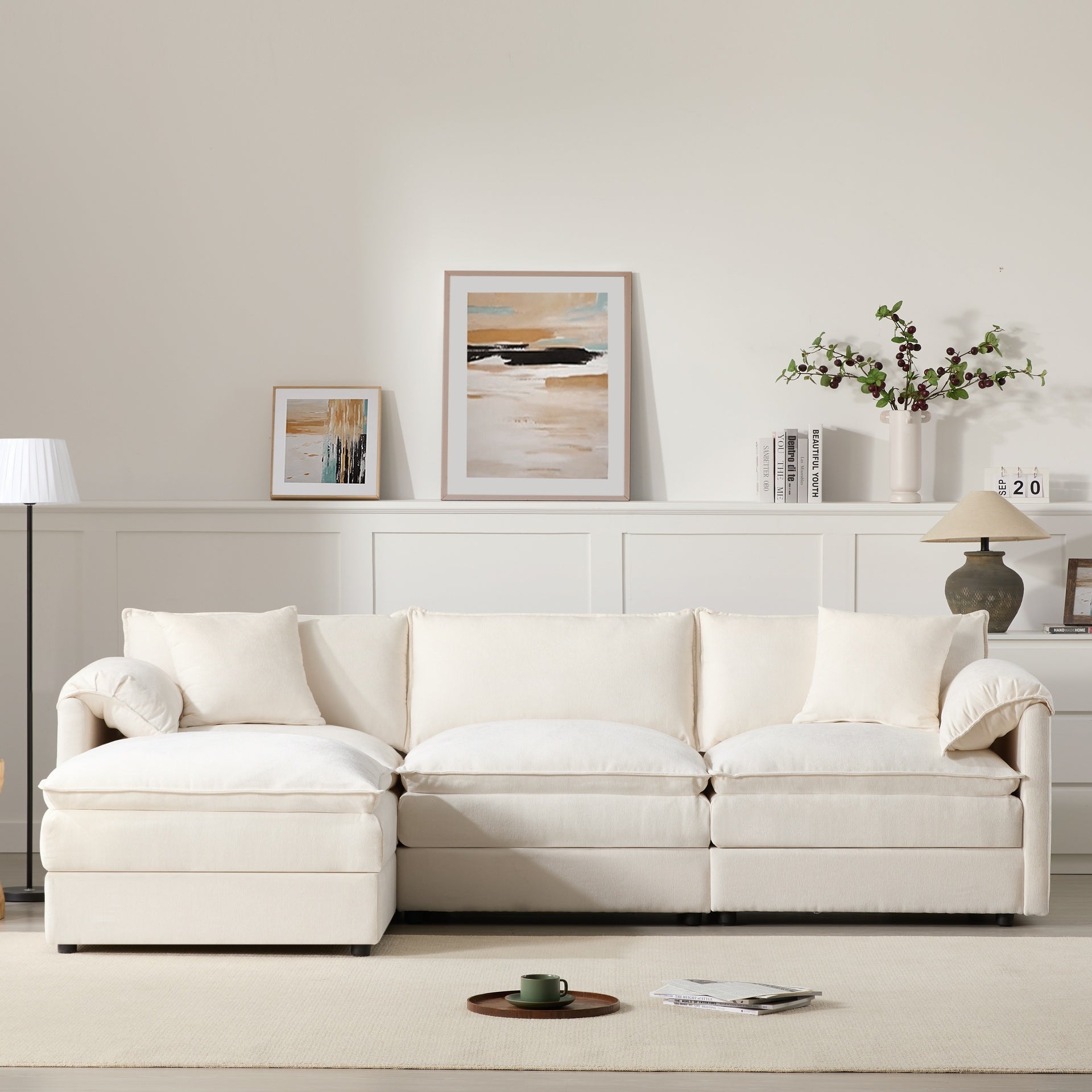 103" Chenille Modular Sectional Sofa with Deep and Wide Seat,L Shaped Cloud Couch Set with Double Cushions,4 Seat Sofa with Movable Ottoman,Oversized Indoor Furniture for Living Room&Apartment
