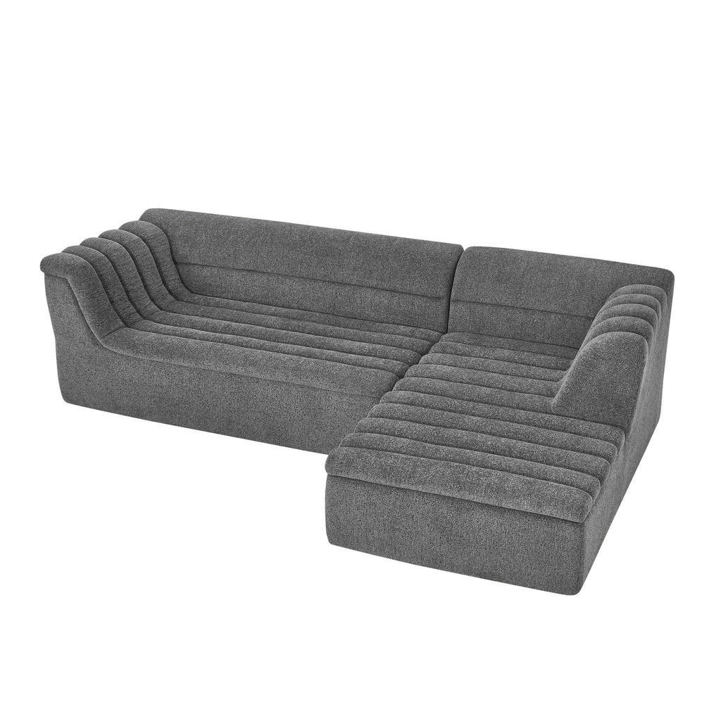 106" L-Shaped Modular Sectional Sofa with Chaise for Living Room, Chenille Upholstered Boneless Couches with Wave-Shaped Armrest, No Pillows Included