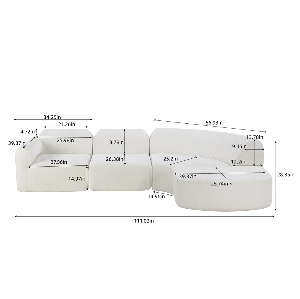 111" Modern Curved Sectional Sofa with High-Density Fully Compressed Sponge, Upholstered Deep Seat Wtih Ottoman, 3-Piece Set, Fully Assembled Right Hand Facing, Perfect for Living Room, Lounge