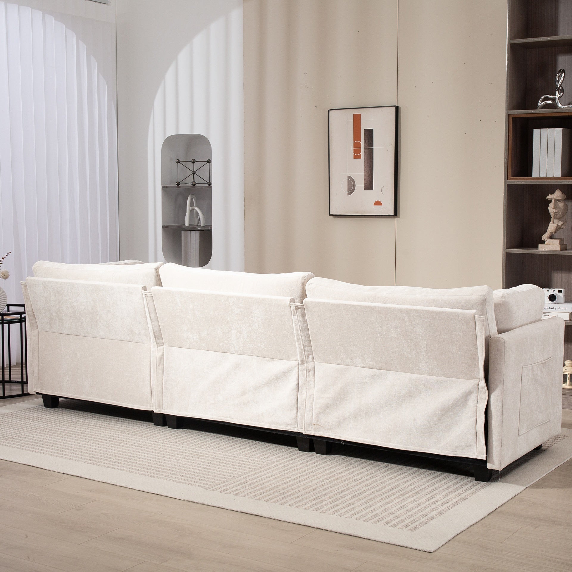 111.42*32.28" XXXL 3-Seater Chenille Deep Sofa,Comfy 3-Seater Chenille Fabric Couch,Conforms to body curves,Cloud-soft sitting,with ultra-soft cushions&Side Pocket for Living Room,Apartment,Office.