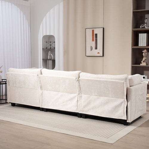 111.42*32.28" XXXL 3-Seater Chenille Deep Sofa,Comfy 3-Seater Chenille Fabric Couch,Conforms to body curves,Cloud-soft sitting,with ultra-soft cushions&Side Pocket for Living Room,Apartment,Office.