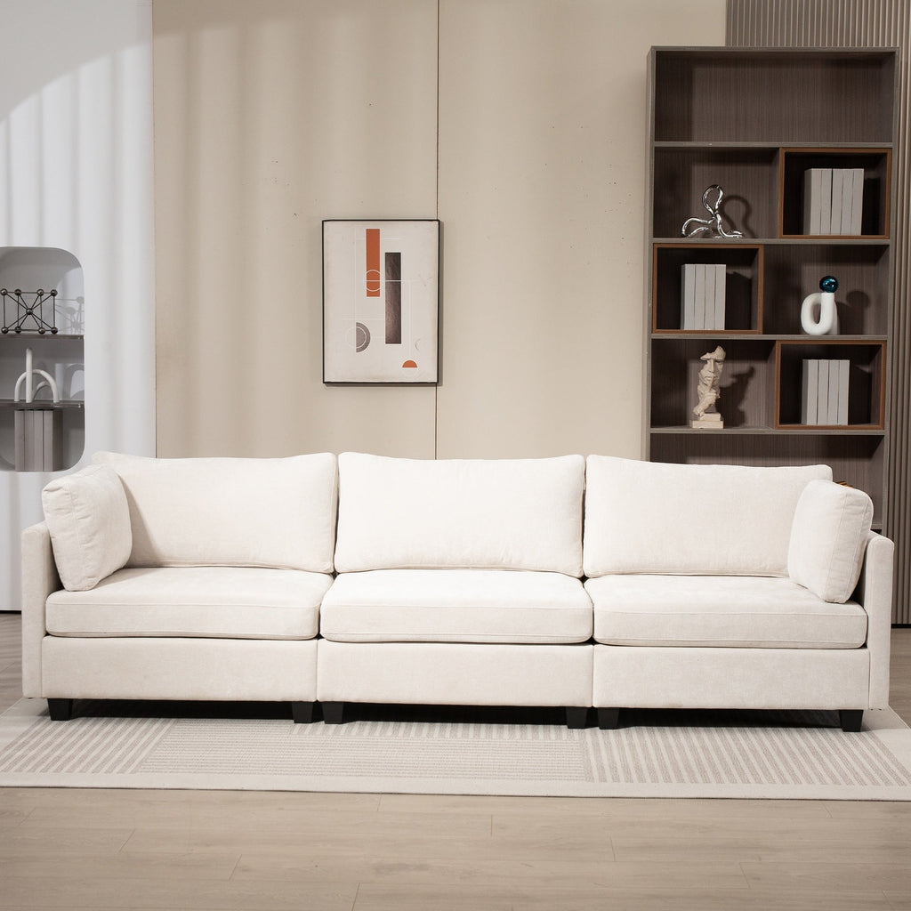 111.42*32.28" XXXL 3-Seater Chenille Deep Sofa,Comfy 3-Seater Chenille Fabric Couch,Conforms to body curves,Cloud-soft sitting,with ultra-soft cushions&Side Pocket for Living Room,Apartment,Office.