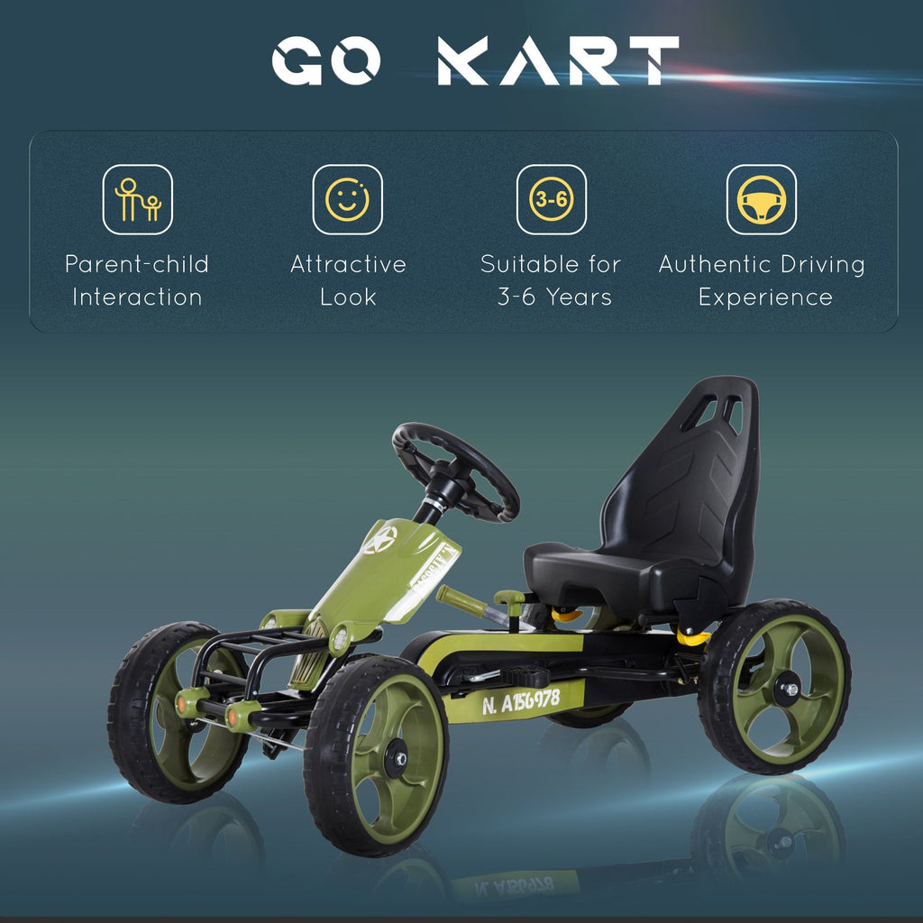 Aosom Go Kart for Kids, Pedal, Go Kart with Adjustable Seat, EVA Wheels, Forward, Backward, Ride on Car for Boys and Girls 3-6 Years Old, Green